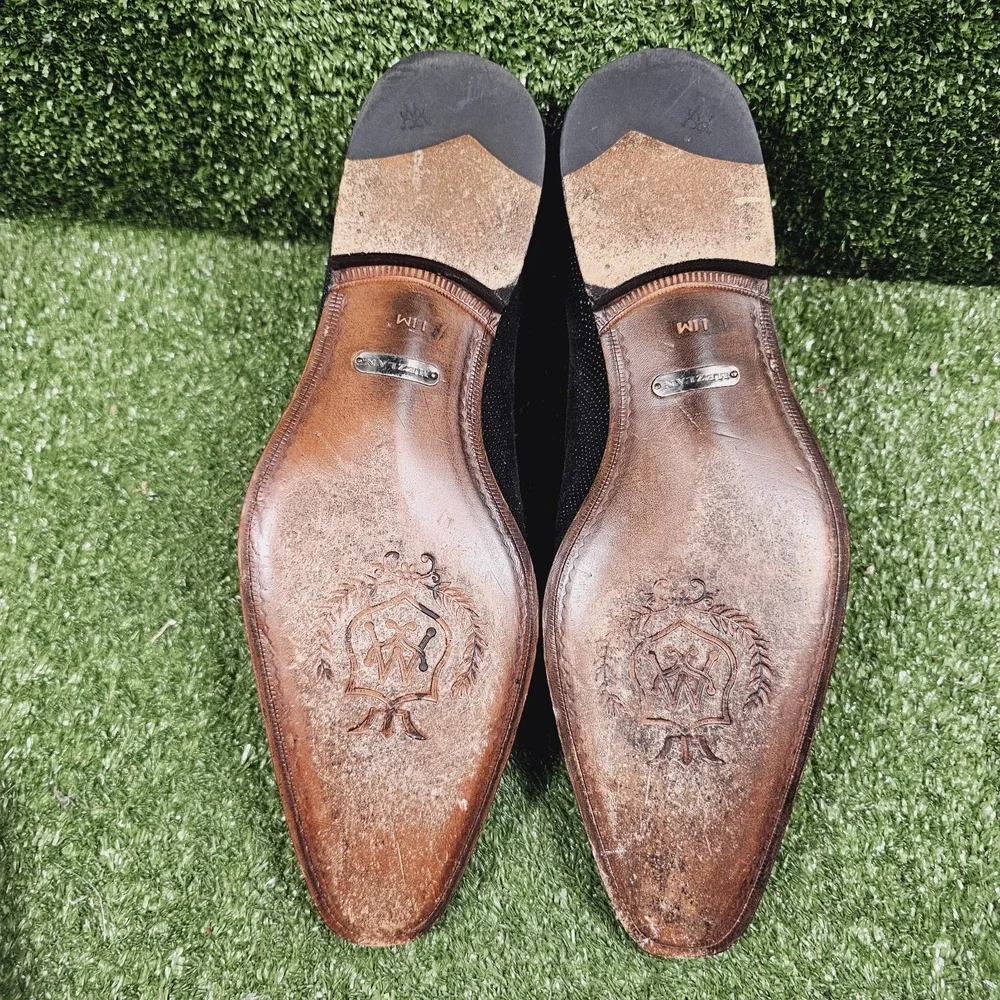 Mezlan Havre Black Leather Monk Strap Beaded Loafer Dress Shoes Mens 11